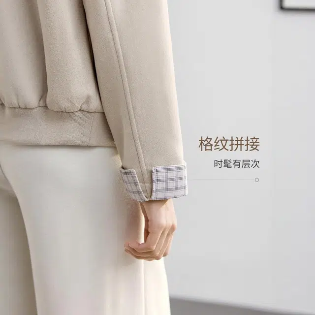 佐塞斯 高端品质轻奢仿麂皮绒短外套秋季高级感格纹时尚休闲上衣秋冬 棒球服 女款
