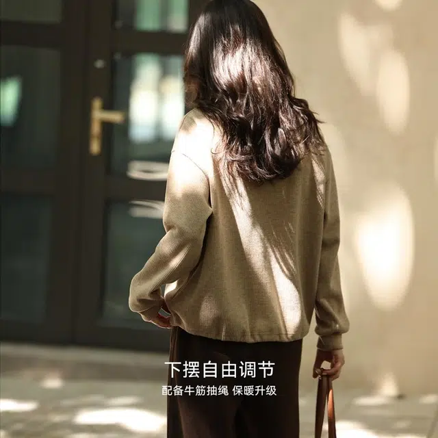 佐塞斯 高端品质轻奢宽松慵懒风加厚绒感秋冬半拉链立领休闲运动上衣卫衣 女款