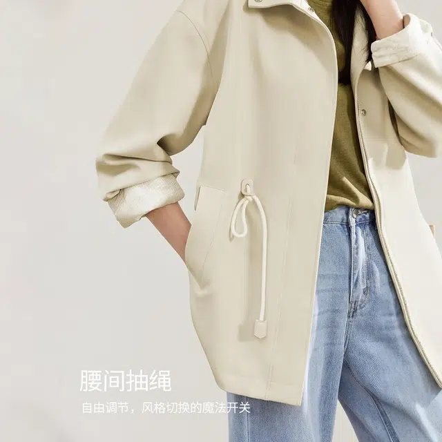佐塞斯 高端品质休闲时髦知识分子简约风衣外套秋季时尚立袖中长款上衣卫衣套装 女款