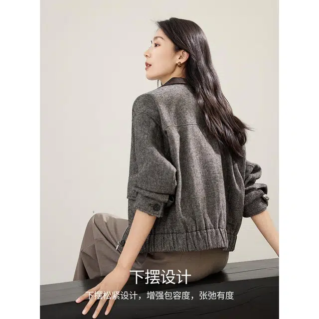 佐塞斯 高端品质复古百搭休闲短款外套秋季时尚立领夹克 女款