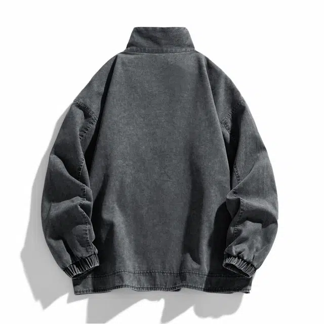 太子龍 美式简约高街百搭宽松休闲水洗做旧立领户外机车风青少年牛仔外套 男款