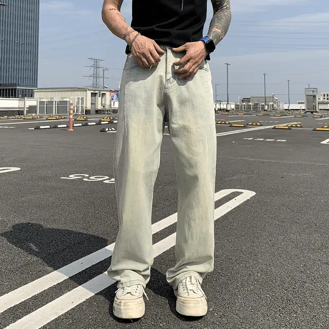 帕丁顿熊 美式复古高街直筒裤百搭春夏牛仔裤 男女同款