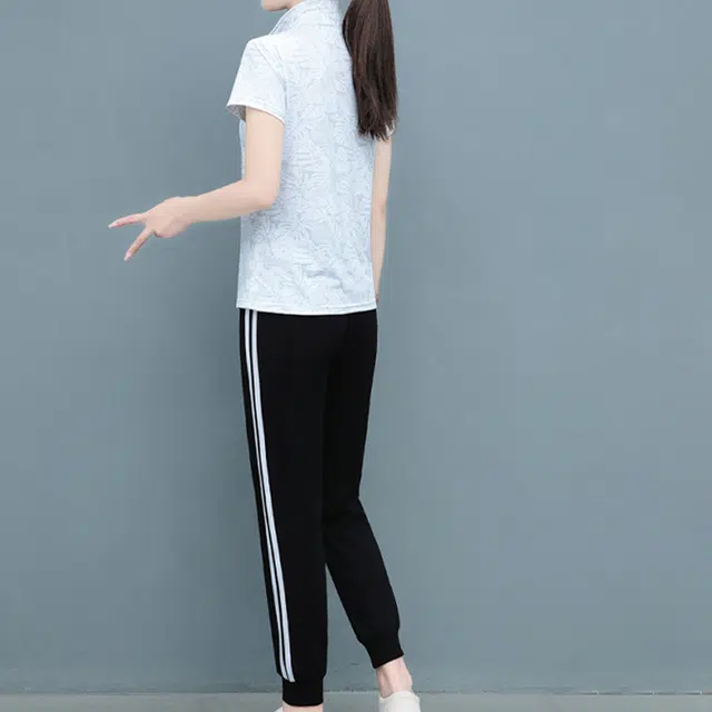 新世家族 冰感吸湿排汗速干休闲短袖长裤球衣两件套网眼透气轻便舒适球服跑步健身套装 女款