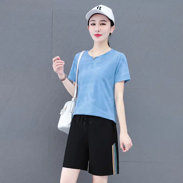 新世家族 气质时尚百搭透气简约短袖短裤休闲套装 女款