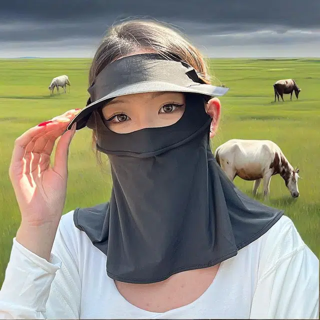图涂丫 一体护颈遮阳防紫外线透气夏季全脸基尼 涤纶 防晒帽 男女同款情侣款