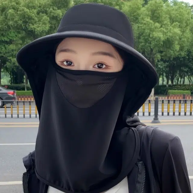图涂丫 透气遮脸护颈一体防紫外线户外遮阳 涤纶 防晒帽 男女同款情侣款