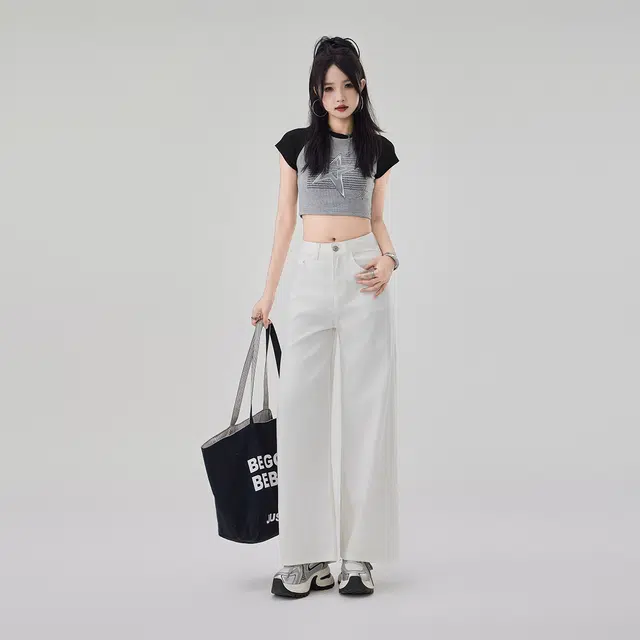 艾格 夏季薄款宽松垂感直筒裤子莱赛尔天丝阔腿牛仔裤 女款