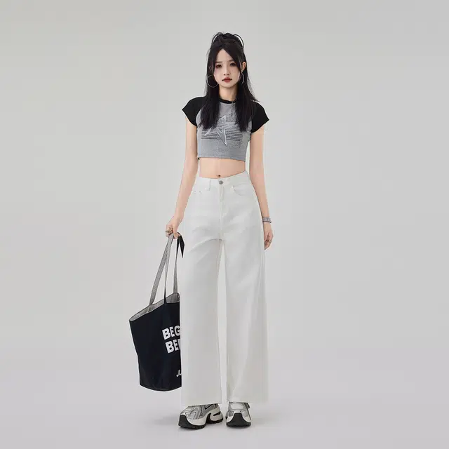 艾格 夏季薄款宽松垂感直筒裤子莱赛尔天丝阔腿牛仔裤 女款