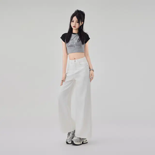 艾格 夏季薄款宽松垂感直筒裤子莱赛尔天丝阔腿牛仔裤 女款