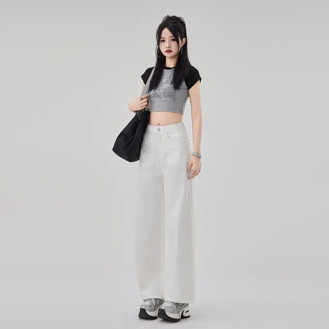 艾格 夏季薄款宽松垂感直筒裤子莱赛尔天丝阔腿牛仔裤 女款