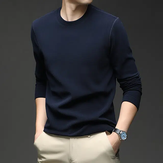 卡丹狄诺 含桑蚕丝莱赛尔纯色亲肤舒适高弹百搭休闲打底衫男秋冬季绒感保暖软糯抗皱抗静电长袖圆领卫衣 男款