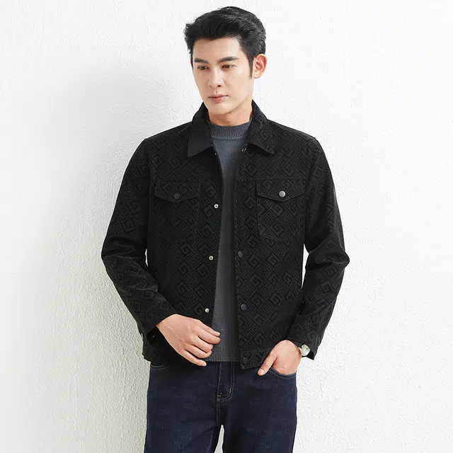 卡丹狄诺 经典翻领皮夹克男秋冬轻商务立体剪裁宽松休闲单排扣铆钉美式复古工装高街外套高级感行政皮衣 男款