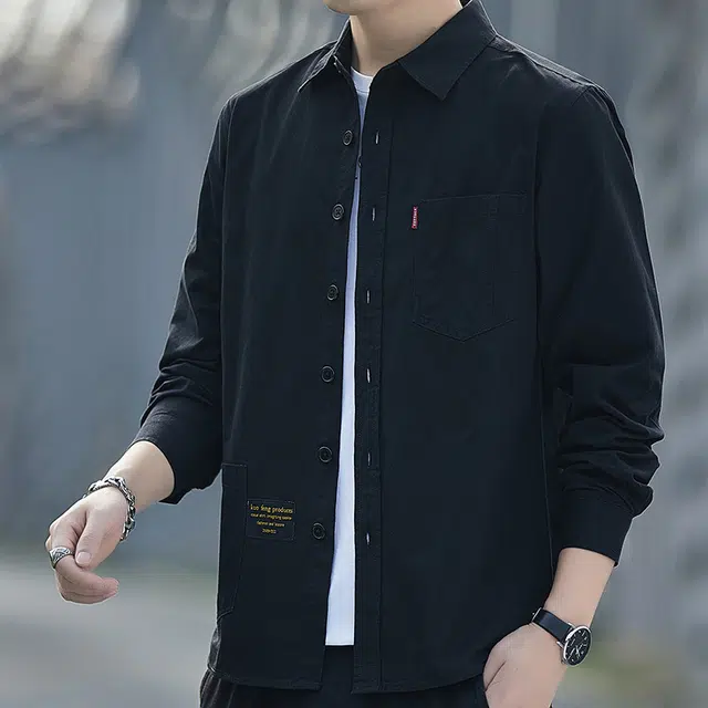 虫小绿 韩版纯棉潮流工装长袖外套衬衣适合日常通勤春秋季穿着衬衫 男款