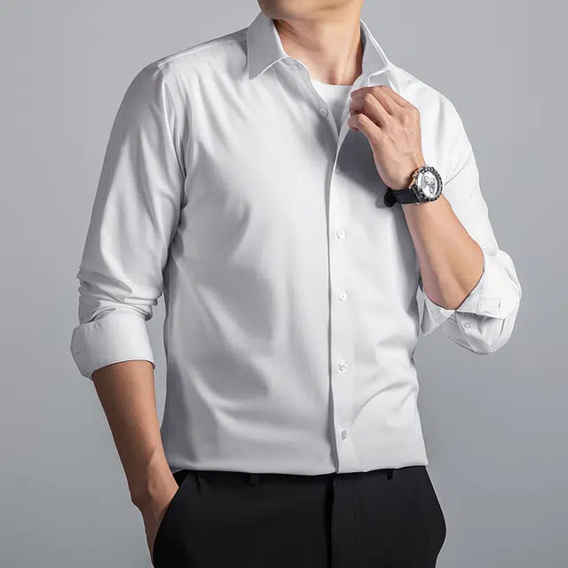 卡丹狄诺 无痕纯色轻商务休闲百搭长袖弹力春秋季简约极简风优雅亲肤垂顺衬衫 男款