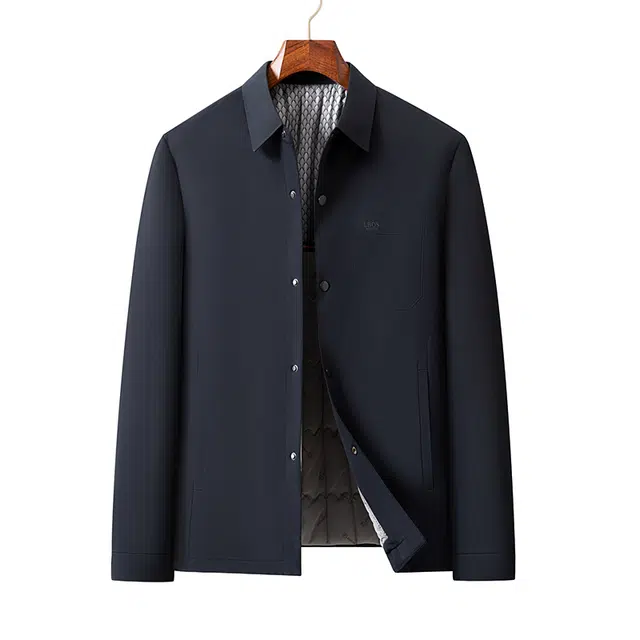 卡丹狄诺 加棉加厚男士秋冬季保暖翻领夹克棉衣男单排扣中年衫商务休闲外套男棉服 男款