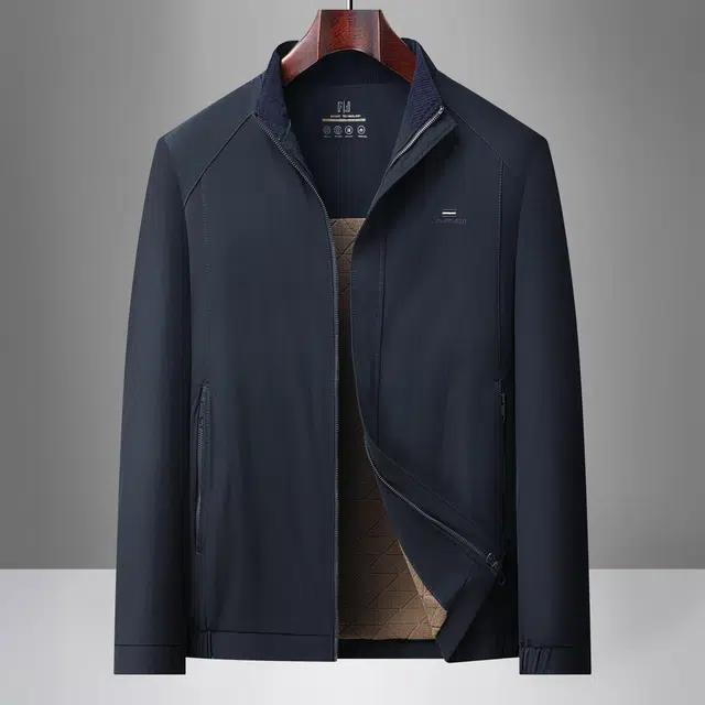 卡丹狄诺 爸爸装加绒加厚保暖立领外套上衣冬装茄克衫中老年纯色防风户外休闲收口袖夹克 男款