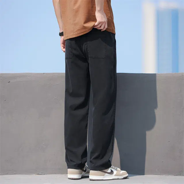 卡丹狄诺 天丝莱赛尔凉感薄款夏季休闲裤宽松直筒冰丝阔腿裤痞帅垂感半松紧牛仔裤 男款