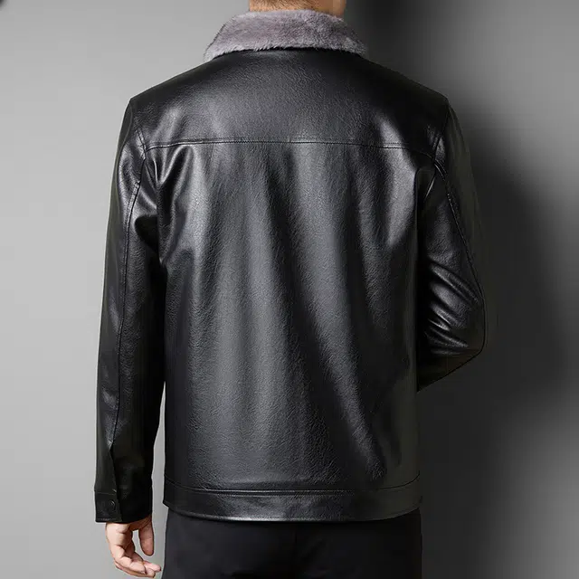 卡丹狄诺 翻领毛领中年皮夹克男驼绒填充黑金石墨烯蓄温棉服外套皮衣 男款