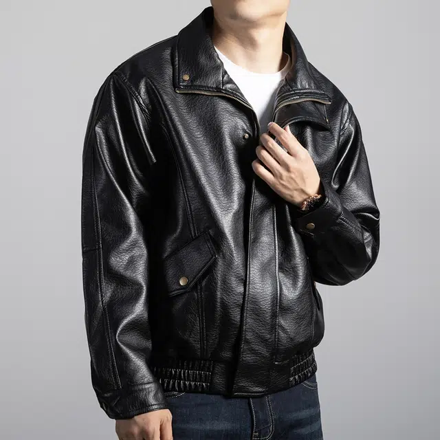 卡丹狄诺 秋冬宽松休闲机车风潮流百搭飞行员皮夹克男年轻时尚防风雅痞翻领外套男皮衣 男女同款