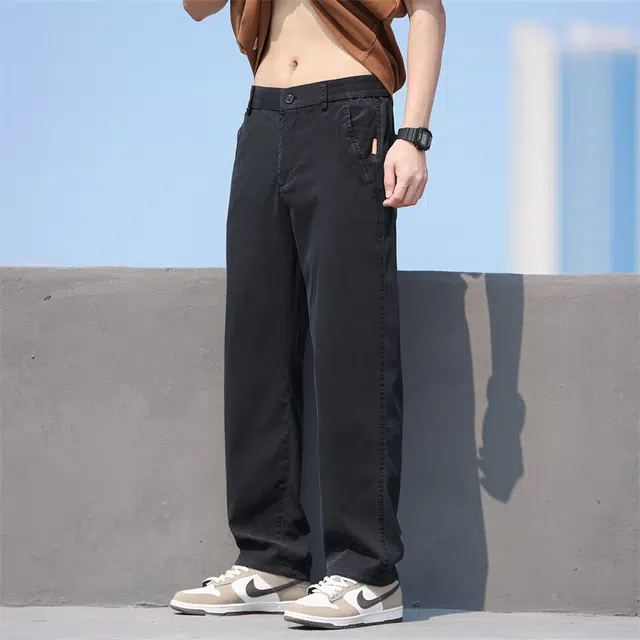 卡丹狄诺 天丝莱赛尔凉感薄款夏季休闲裤宽松直筒冰丝阔腿裤痞帅垂感半松紧牛仔裤 男款