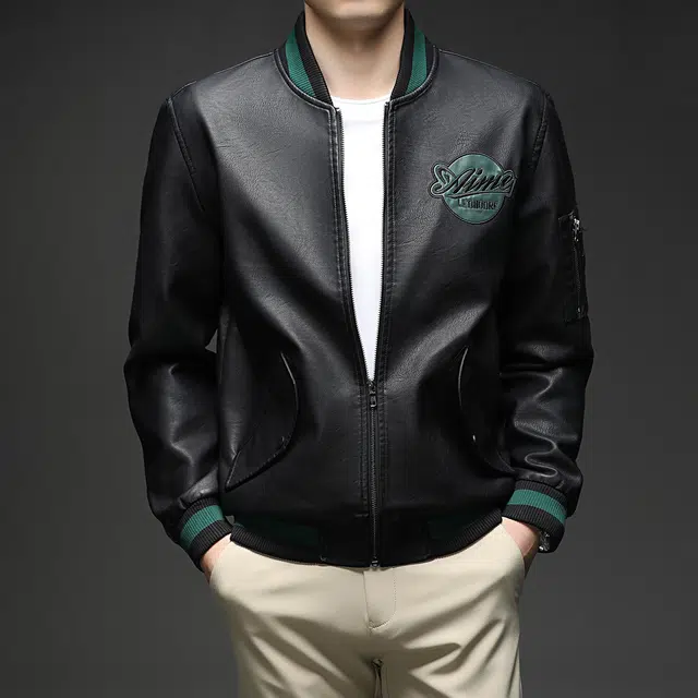 卡丹狄诺 复古美式潮流日常高街通勤立体刺绣时尚棒球领皮衣 男款