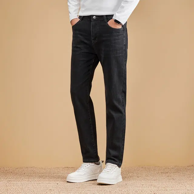 卡丹狄诺 加绒加厚立体修身男士秋冬直筒潮流百搭时尚舒适显高休闲裤男裤子男牛仔裤 男款