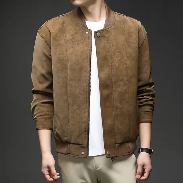 卡丹狄诺 男士秋冬棒球领麂皮绒外套男纯色百搭户外宽松美式休闲潮流防风保暖皮衣夹克 男款