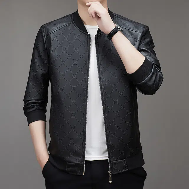 卡丹狄诺 男士皮夹克秋冬季经典棒球领时尚有型机车外套男休闲薄款中年虎头单皮衣 男女同款