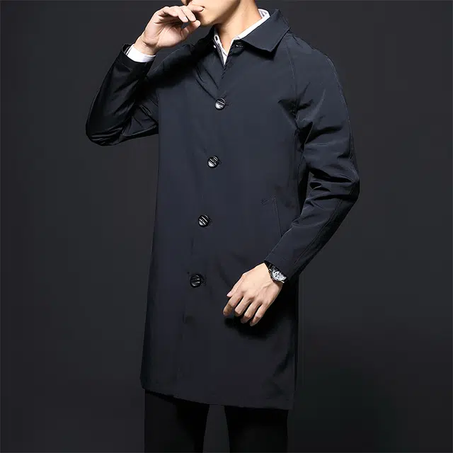 卡丹狄诺 中长款男士秋季夹克外套男极简风时尚户外休闲纯色翻领纽扣风衣 男款