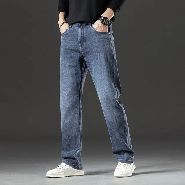 卡丹狄诺 重工水洗棉秋冬季厚款保暖舒适百搭耐磨耐穿轻商务休闲宽松弹力长裤男裤子男牛仔裤 男款