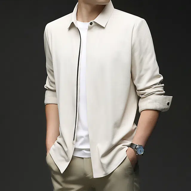 卡丹狄诺 秋冬长袖拉链底部轻磨毛提花舒适轻商务休闲衬衣男时尚打底衫男衬衫 男款