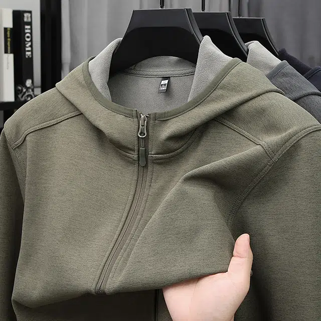 卡丹狄诺 奥粒绒加绒男士秋冬保暖连帽外套男户外休闲百搭舒适拉链夹克男软糯品质开衫卫衣 男款