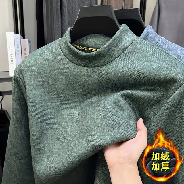 卡丹狄诺 含桑蚕丝羊毛奥粒绒内里加绒加厚秋冬季半高领长袖打底衫保暖舒适弹力户外休闲通勤卫衣 男款