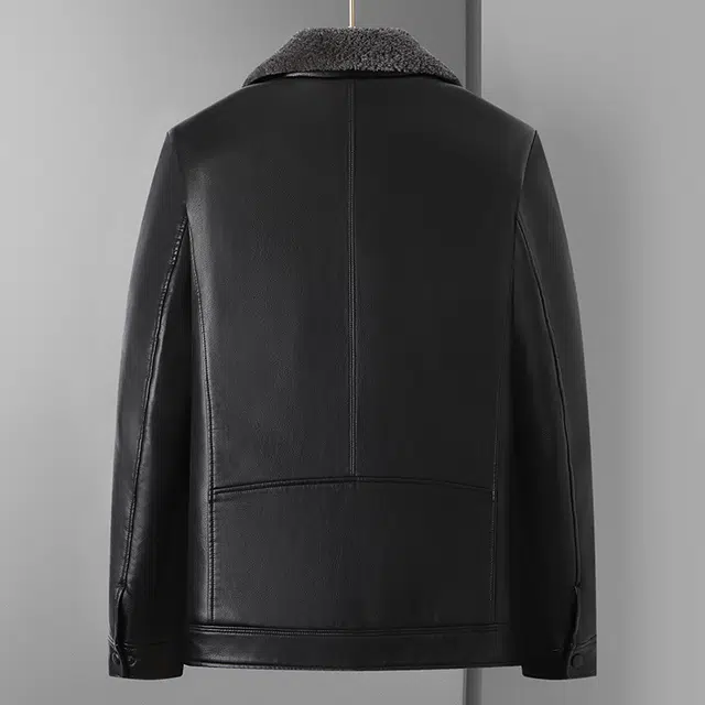 卡丹狄诺 皮毛一体男士加绒加厚秋冬翻领保暖防风中年爸爸装户外休闲轻商务外套男皮夹克男大衣男皮衣 男款