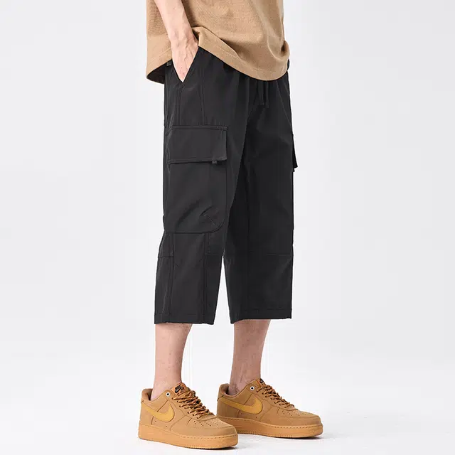 卡丹狄诺 户外休闲舒适透气夏季直筒宽松抽绳松紧腰多口袋潮流时尚七分工装短裤 男款