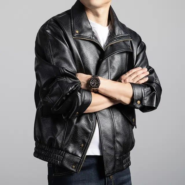 卡丹狄诺 秋冬宽松休闲机车风潮流百搭飞行员皮夹克男年轻时尚防风雅痞翻领外套男皮衣 男女同款