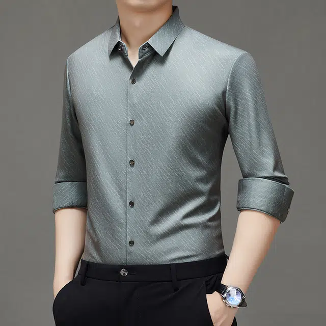 卡丹狄诺 含绵羊毛舒适无痕纯色垂顺爸爸装衬衣轻商务休闲秋冬季长袖衬衫 男款