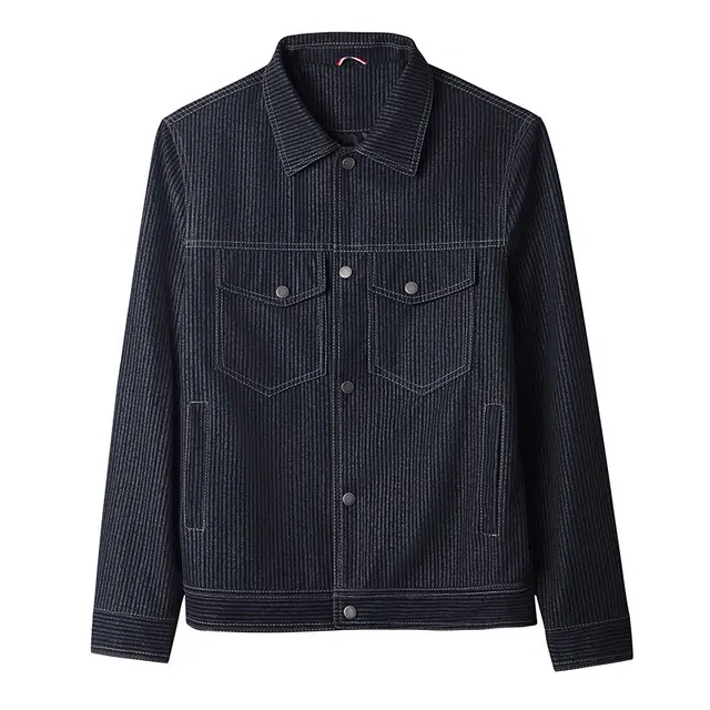 卡丹狄诺 潮流时尚痞帅年轻款翻领皮夹克外套男单排扣铆钉挺括有型轻奢高级感条纹休闲皮衣 男款