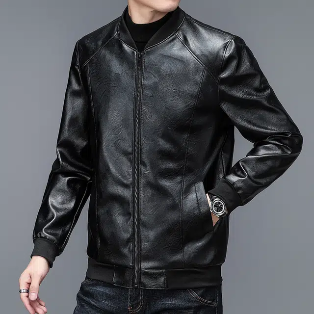 卡丹狄诺 男士皮夹克秋冬季经典棒球领时尚有型机车外套男休闲薄款中年单皮衣 男款