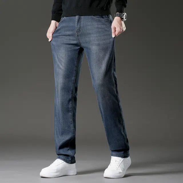 卡丹狄诺 天丝莱赛尔加绒加厚男士冬季柔软轻商务休闲中高腰保暖轻奢长裤男裤子男牛仔裤 男款