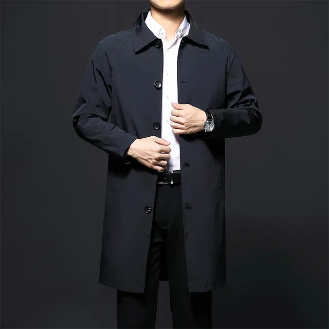 卡丹狄诺 中长款男士秋季夹克外套男极简风时尚户外休闲纯色翻领纽扣风衣 男款