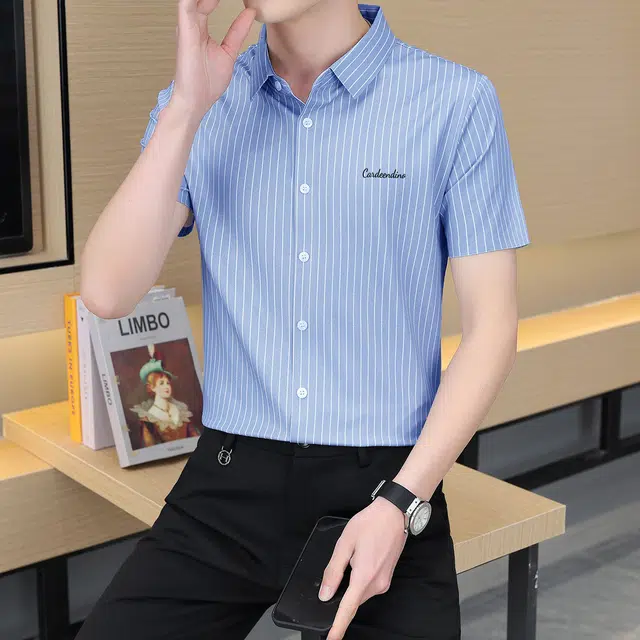 卡丹狄诺 高品质条纹短袖翻领外套衬衫 男款