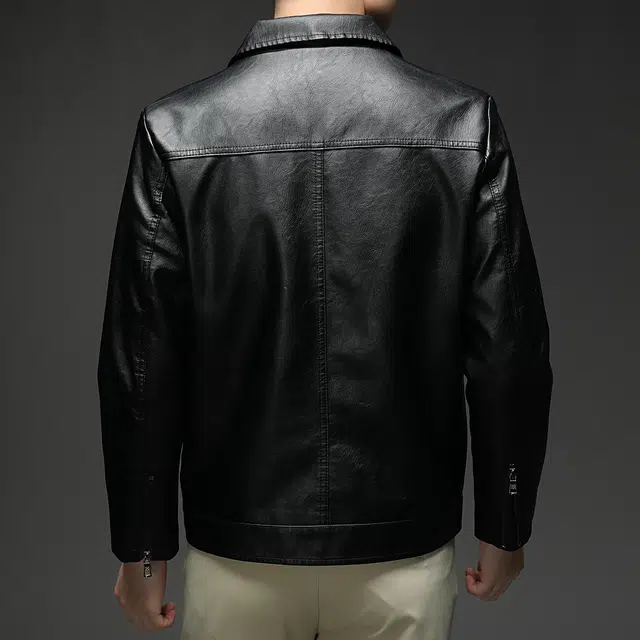 卡丹狄诺 美式复古机车风纯色防风翻领简约时尚潮流百搭休闲皮衣夹克外套 男款