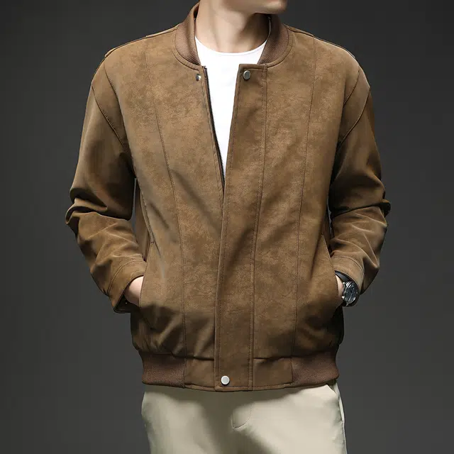 卡丹狄诺 男士秋冬棒球领麂皮绒外套男纯色百搭户外宽松美式休闲潮流防风保暖皮衣夹克 男款