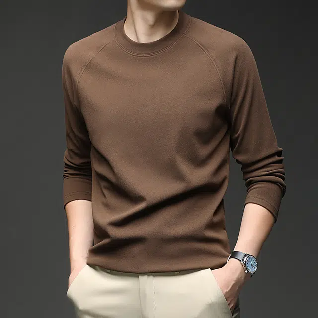 卡丹狄诺 双面重磅德绒软糯舒适秋冬户外运动休闲保暖高弹插肩长袖打底衫纯色圆领卫衣 男款