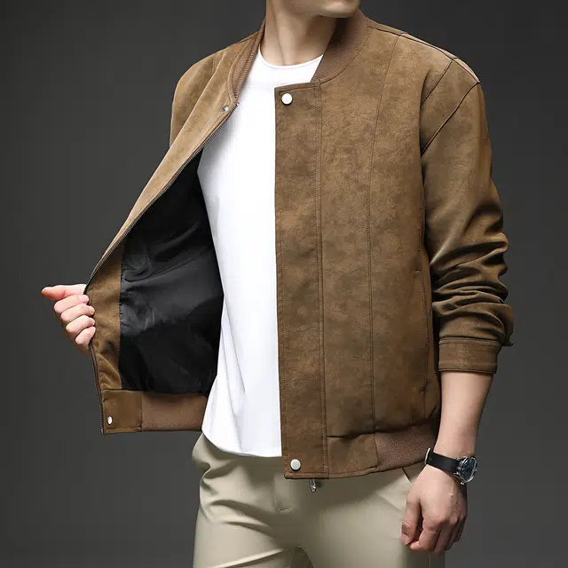 卡丹狄诺 男士秋冬棒球领麂皮绒外套男纯色百搭户外宽松美式休闲潮流防风保暖皮衣夹克 男款