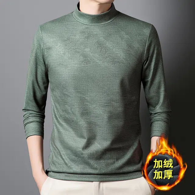 卡丹狄诺 含桑蚕丝羊毛奥粒绒内里加绒加厚秋冬季半高领长袖打底衫保暖舒适弹力户外休闲通勤卫衣 男款