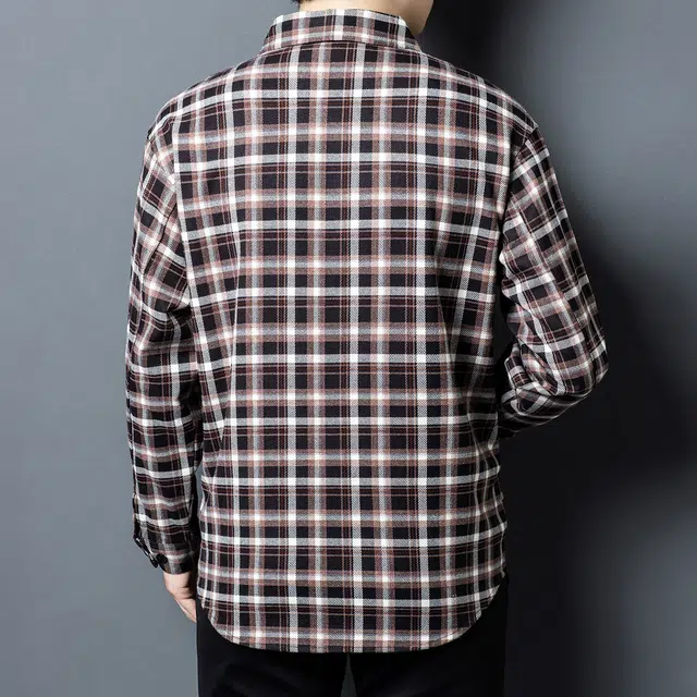 卡丹狄诺 复古磨毛格子男士春秋季宽松外穿长袖衬衣衬衫 男款