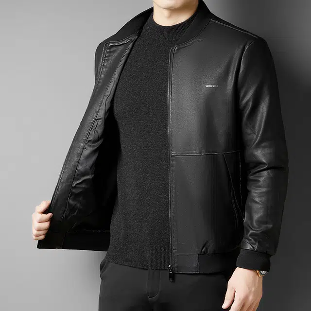 卡丹狄诺 秋冬男士棒球领皮夹克男简约舒适休闲短款飞行服机车服皮衣 男女同款