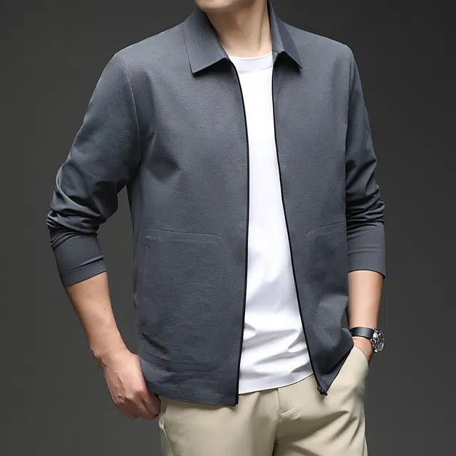 卡丹狄诺 无痕压胶男士秋季长袖翻领轻奢品质垂顺轻商务休闲户外拉链夹克外套 男款